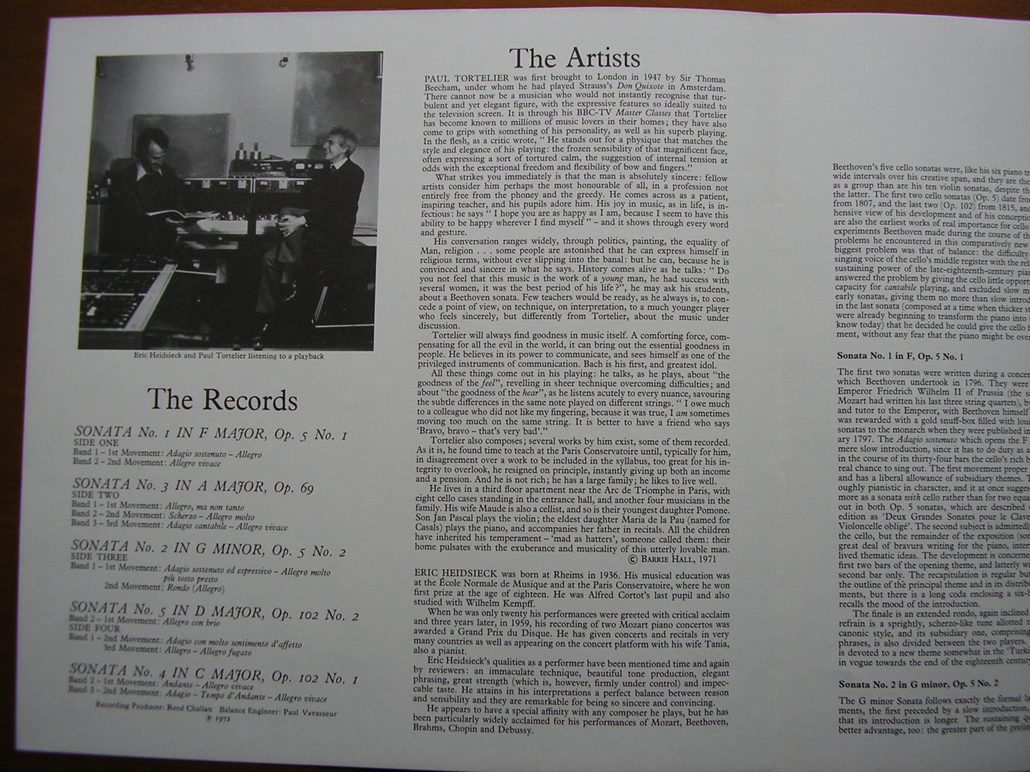 BEETHOVEN: THE CELLO SONATAS    TORTELIER / HEIDESIECK    2 LP   SLS 836