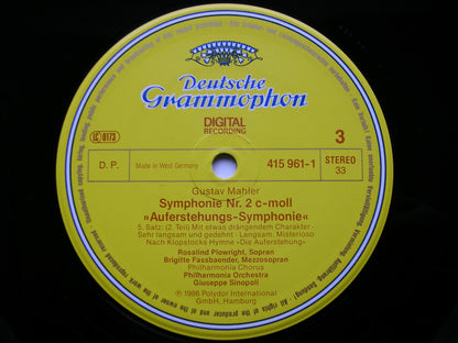 MAHLER: SYMPHONY No. 2 / LIEDER EINES FAHRENDEN GESELLEN  SOLOISTS / PHILHARMONIA / SINOPOLI   2 LP  415 959