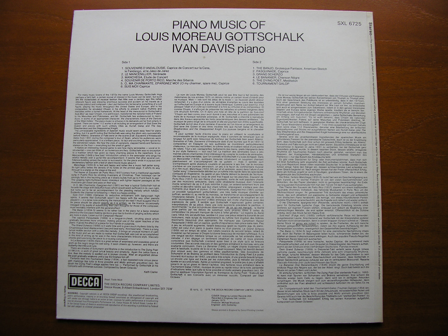 GOTTSCHALK: PASQUINADE / TOURNAMENT GALOP / MANCHEGA / THE BANJO IVAN DAVIS SXL 6725