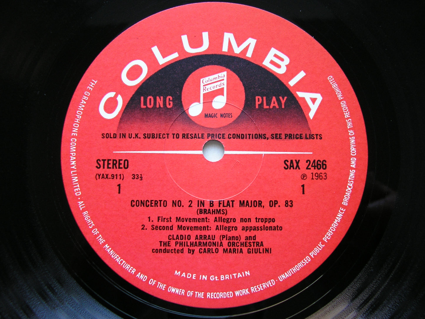 SAX 2466  BRAHMS: PIANO CONCERTO No. 2    ARRAU / PHILHARMONIA / GIULINI