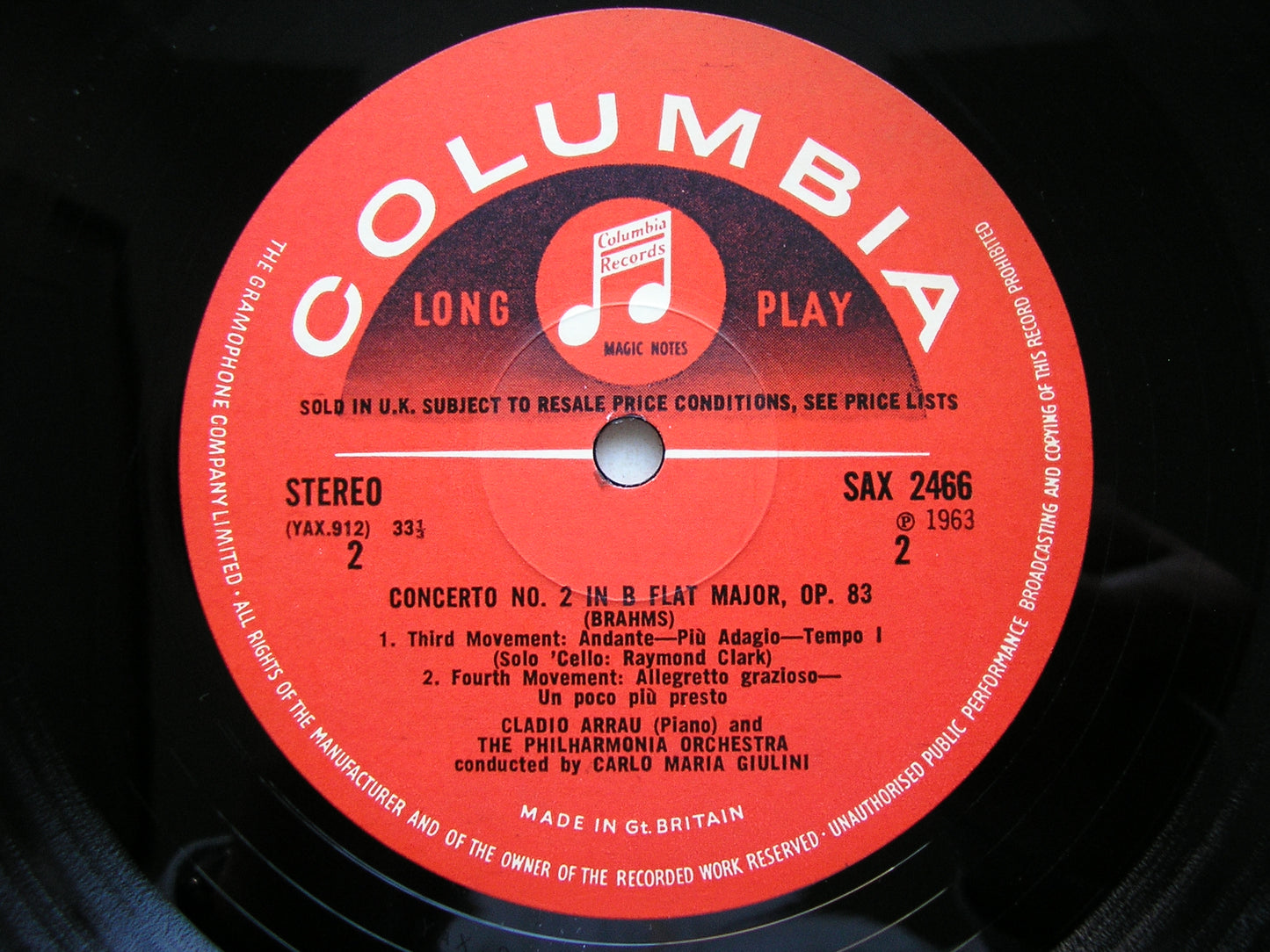 SAX 2466  BRAHMS: PIANO CONCERTO No. 2    ARRAU / PHILHARMONIA / GIULINI