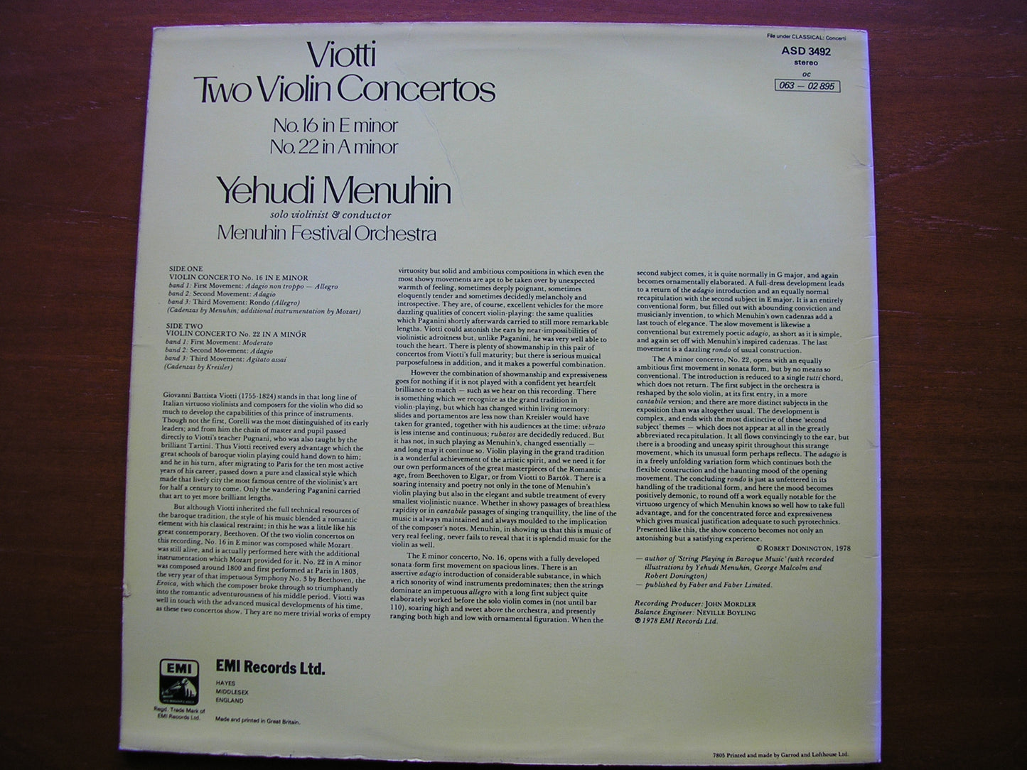 VIOTTI: VIOLIN CONCERTOS Nos. 16 & 22    MENUHIN / MENUHIN FESTIVAL ORCHESTRA   ASD 3492