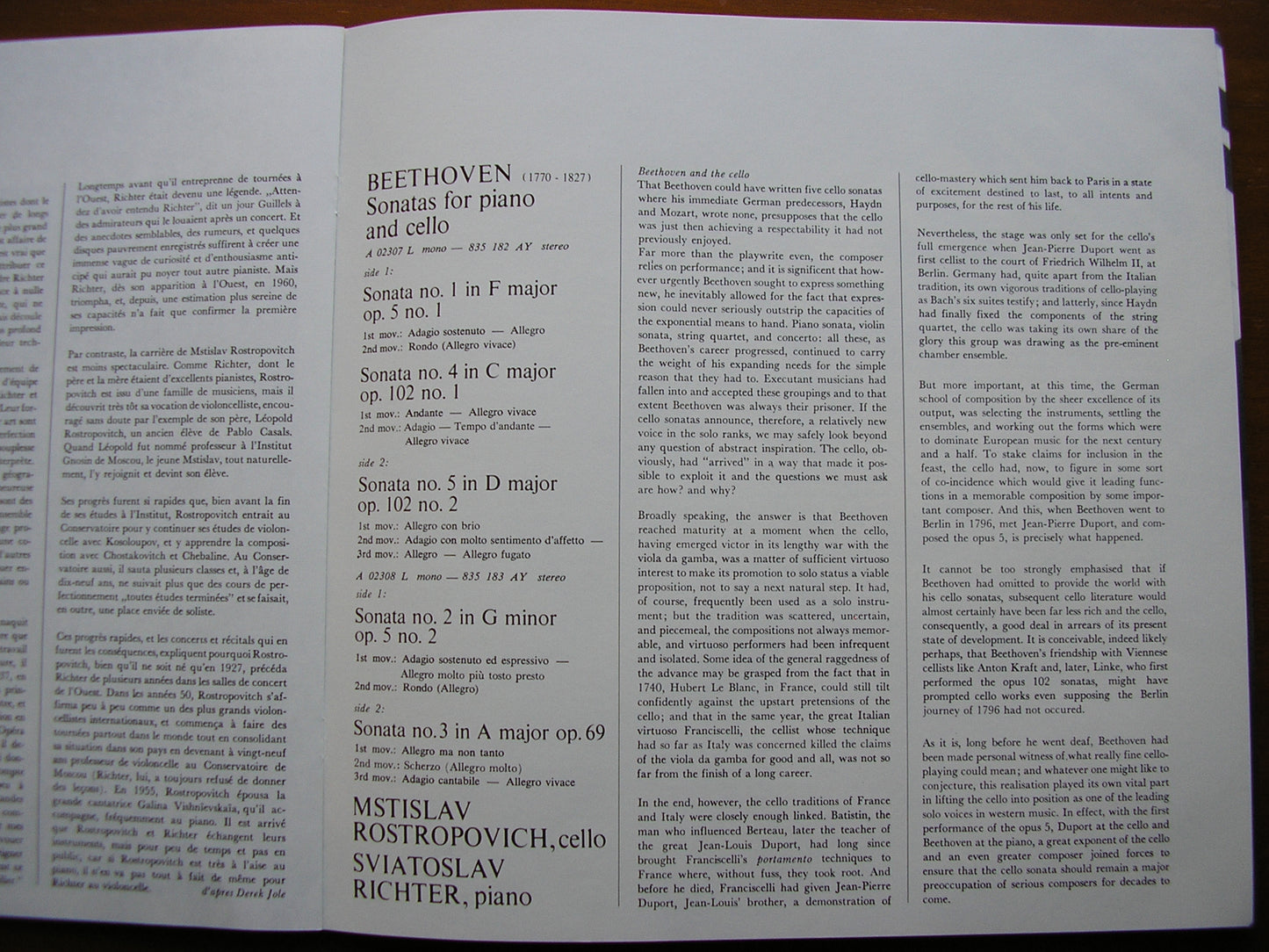 BEETHOVEN: THE COMPLETE SONATAS FOR CELLO & PIANO    RICHTER / ROSTROPOVICH   SAL 3453 - 4