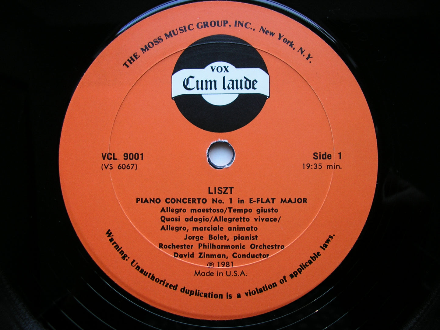 LISZT: THE TWO PIANO CONCERTOS   BOLET / ROCHESTER PHILHARMONIC / ZINMAN  VCL 9001