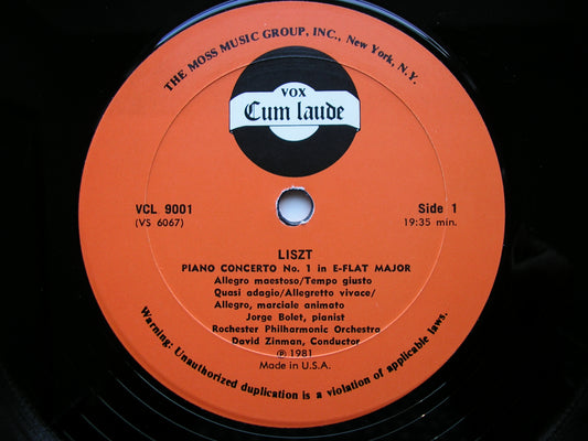 LISZT: THE TWO PIANO CONCERTOS   BOLET / ROCHESTER PHILHARMONIC / ZINMAN  VCL 9001