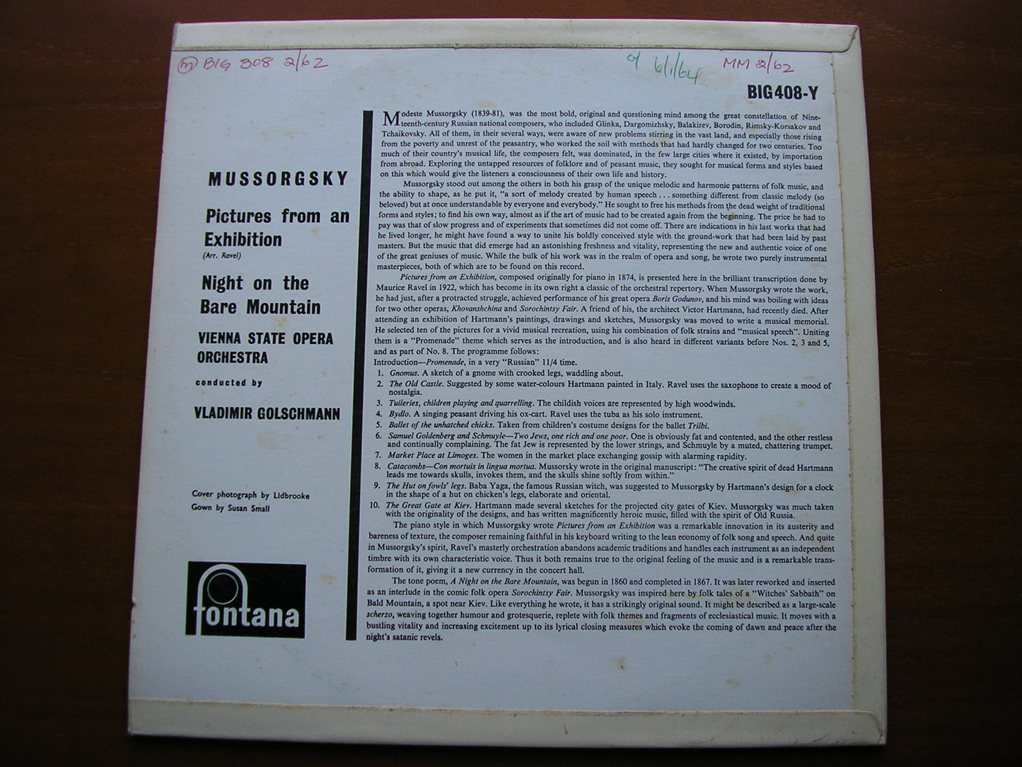 MUSSORGSKY: PICTURES AT AN EXHIBITION / NIGHT ON BARE MOUNTAIN    GOLSCHMANN / VIENNA STATE OPERA ORCHESTRA  BIG 408 - Y