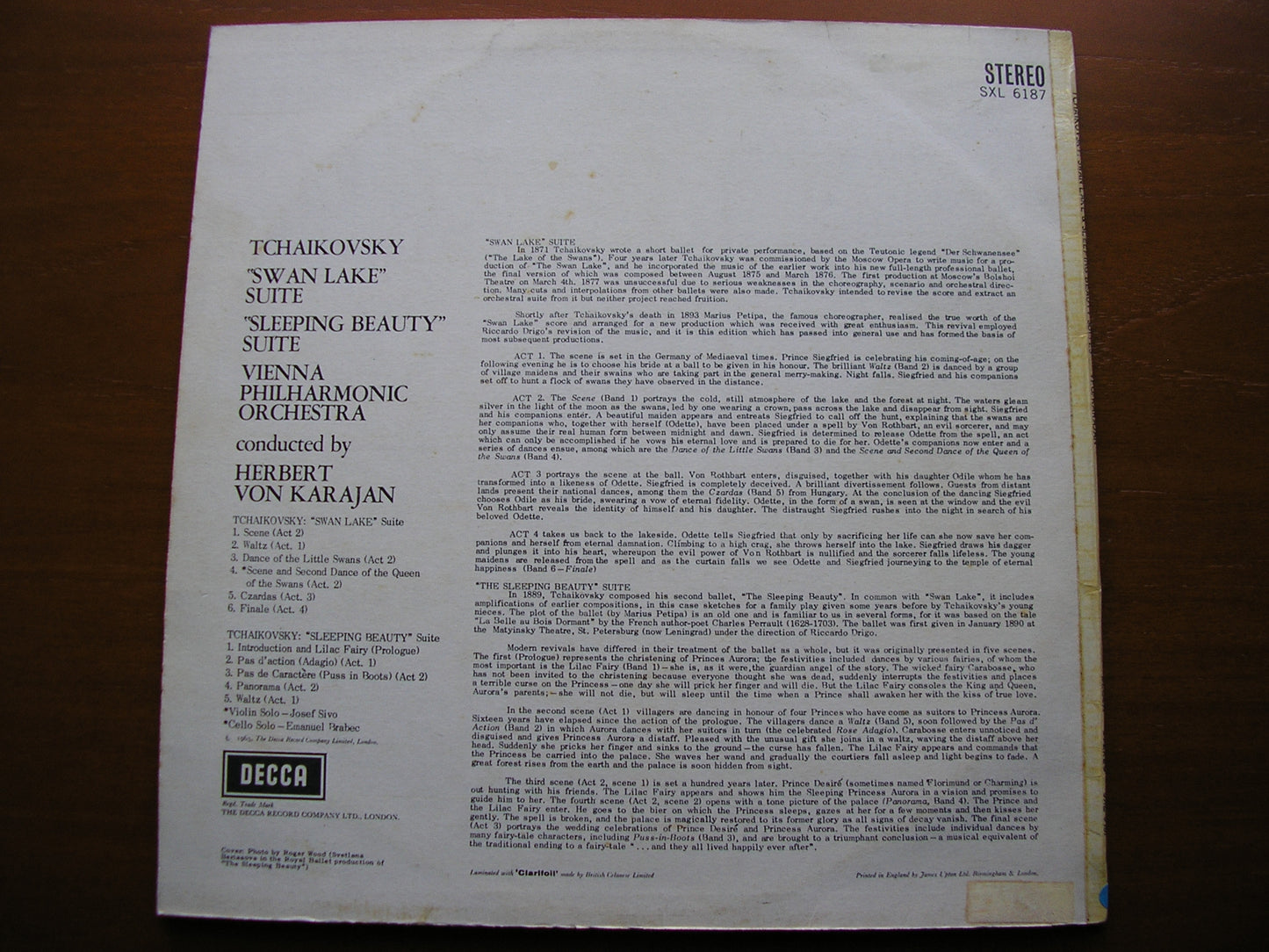 TCHAIKOVSKY: SWAN LAKE & SLEEPING BEAUTY SUITES    KARAJAN / VIENNA PHILHARMONIC    SXL 6187