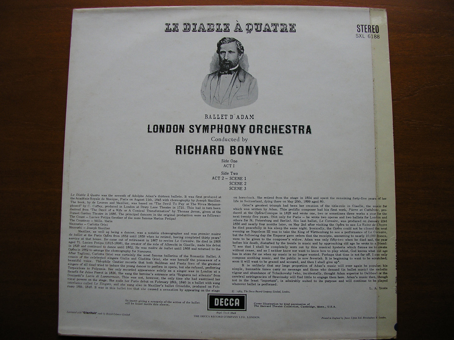 ADAM: LE DIABLE A QUATRE  LONDON SYMPHONY / BONYNGE  SXL 6188