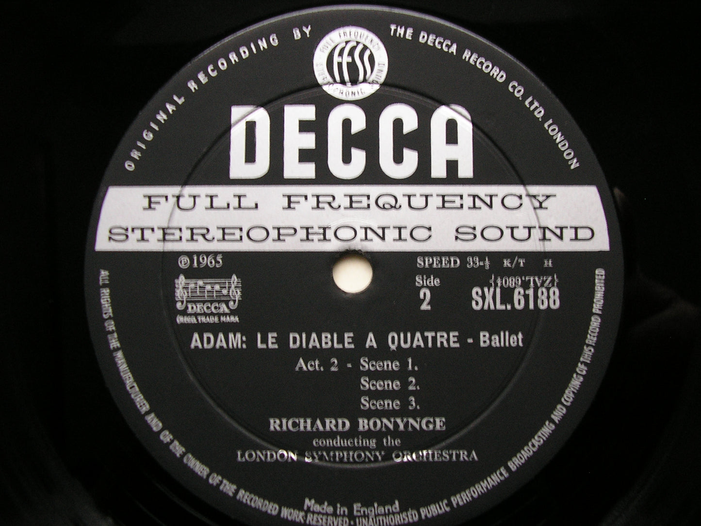 ADAM: LE DIABLE A QUATRE  LONDON SYMPHONY / BONYNGE  SXL 6188
