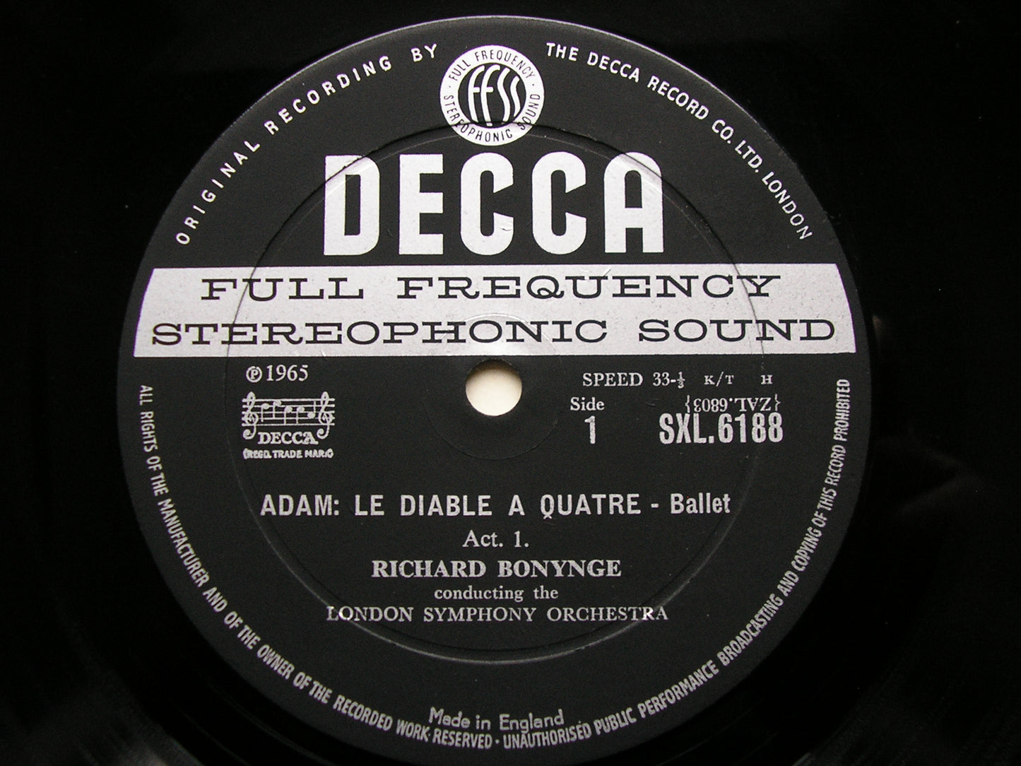ADAM: LE DIABLE A QUATRE  LONDON SYMPHONY / BONYNGE  SXL 6188