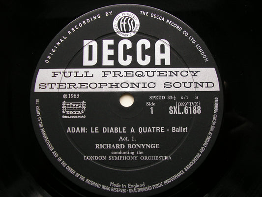 ADAM: LE DIABLE A QUATRE  LONDON SYMPHONY / BONYNGE  SXL 6188