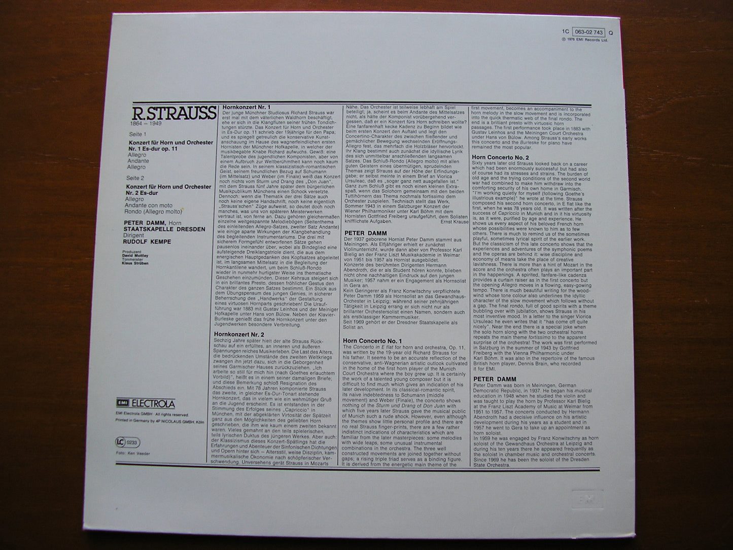 STRAUSS: HORN CONCERTOS   PETER DAMM / STAATSKAPELLE DRESDEN / KEMPE    063 02 743