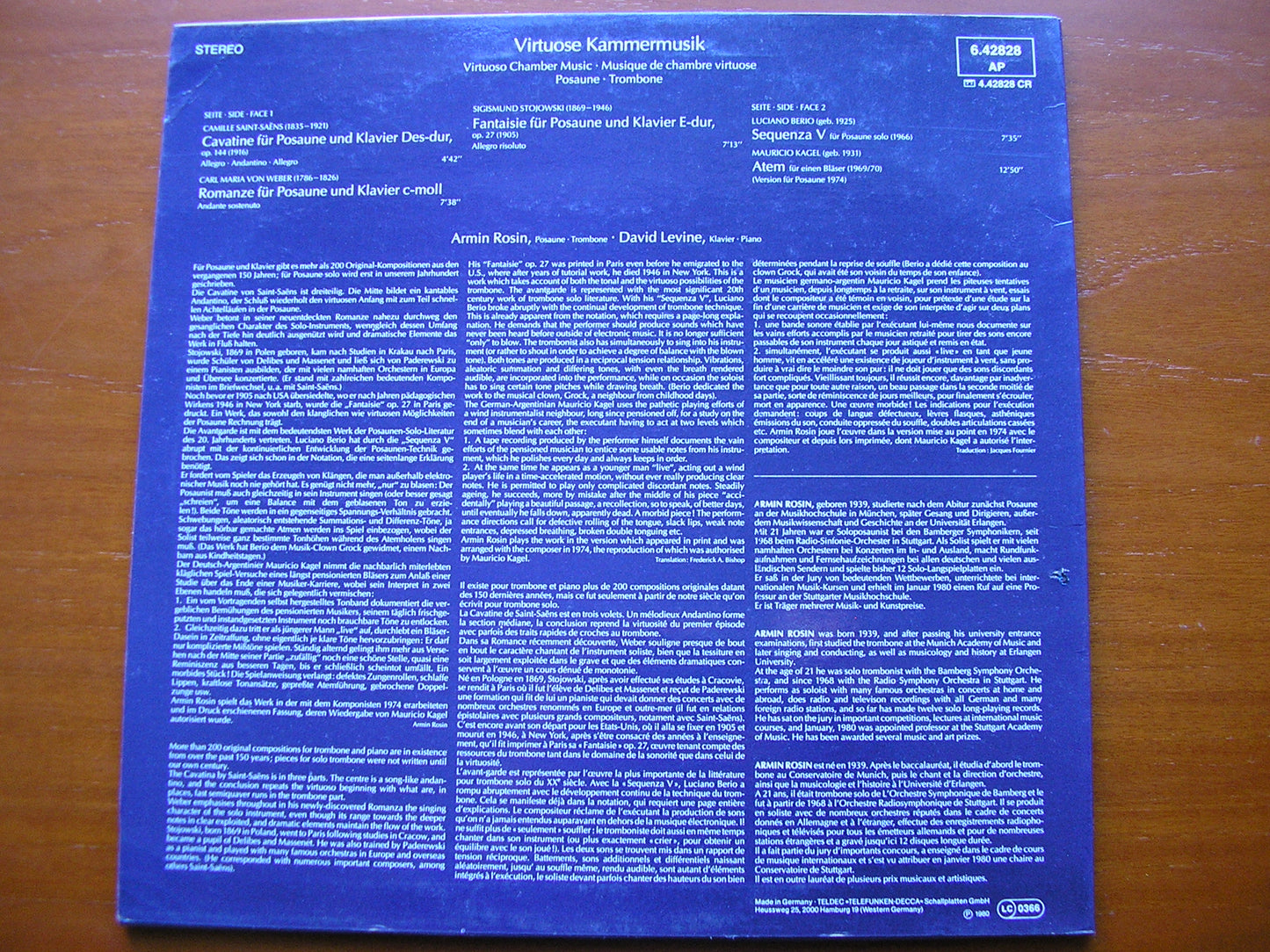 VIRTUOSO CHAMBER MUSIC FOR TROMBONE: SAINT-SAENS / WEBER / BERIO / KAGEL     ROSIN / LEVINE   6.42828