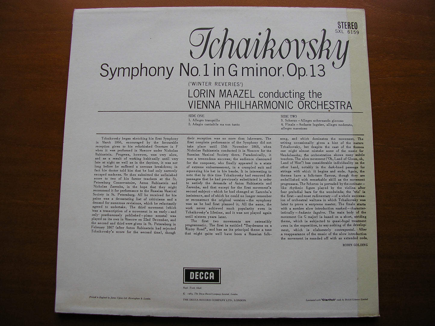 TCHAIKOVSKY: SYMPHONY No. 1 'Winter Reveries'    MAAZEL / VIENNA PHILHARMONIC    SXL 6159