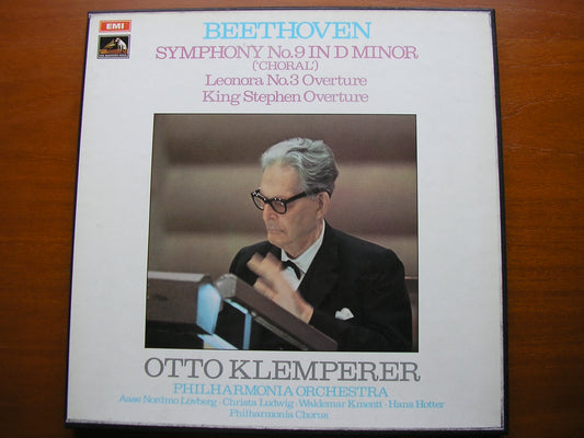 BEETHOVEN: SYMPHONY No. 9 / OVERTURES Leonora No. 3 / King Stephen   SOLOISTS / PHILHARMONIA / KLEMPERER    2 LP    SLS 798