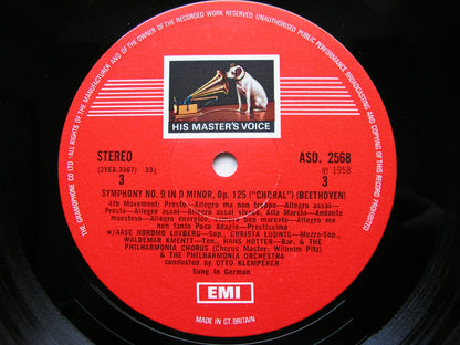 BEETHOVEN: SYMPHONY No. 9 / OVERTURES Leonora No. 3 / King Stephen   SOLOISTS / PHILHARMONIA / KLEMPERER    2 LP    SLS 798