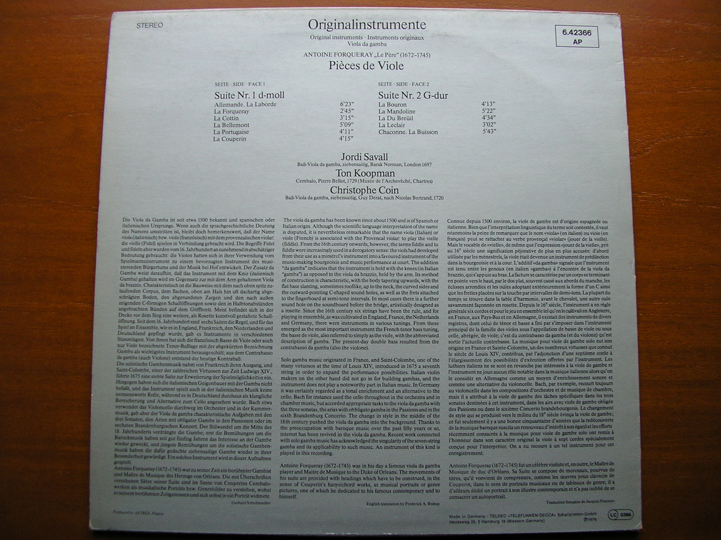 MUSIC FOR VIOLA DA GAMBA BY FORQUERAY     SAVALL / KOOPMAN / COIN   6.42366