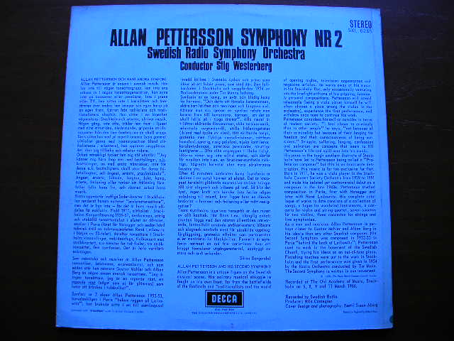 ALAN PETTERSSON: SYMPHONY No. 2    WESTERBERG / SWEDISH RADIO SYMPHONY    SXL 6265