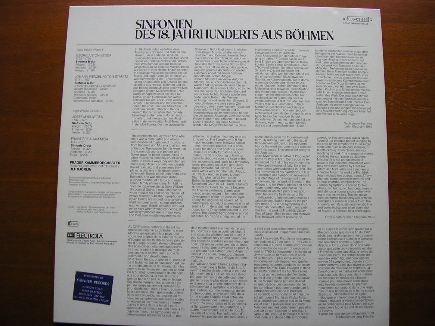 BOHEMIAN SYMPHONIES OF THE 18th CENTURY: BENDA / STAMITZ / MYSLIVECEK / MICA    PRAGUE CHAMBER ORCHESTRA / BJORLIN   065 03 659