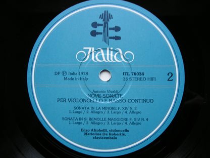 VIVALDI: NINE SONATAS FOR CELLO & BASSO CONTINUO   ALTOBELLI / DE ROBERTIS   2 LP   ITL 70034