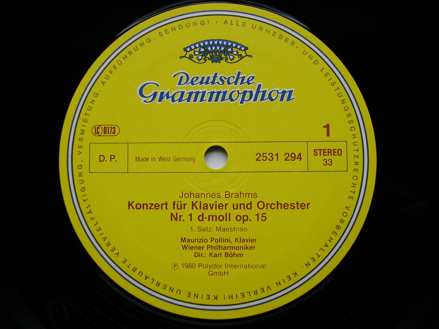 BRAHMS: PIANO CONCERTO No. 1   POLLINI / VIENNA PHILHARMONIC / BOHM   2531 294