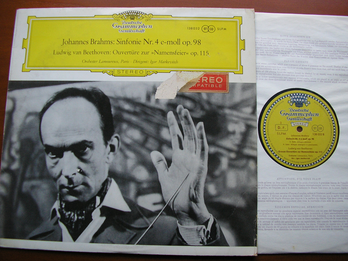 BRAHMS: SYMPHONY No. 4 / BEETHOVEN: OVERTURE 'Namensfeier'    LAMOUREUX ORCHESTRA / IGOR MARKEVITCH   138 032