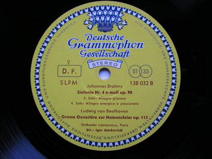 BRAHMS: SYMPHONY No. 4 / BEETHOVEN: OVERTURE 'Namensfeier'    LAMOUREUX ORCHESTRA / IGOR MARKEVITCH   138 032