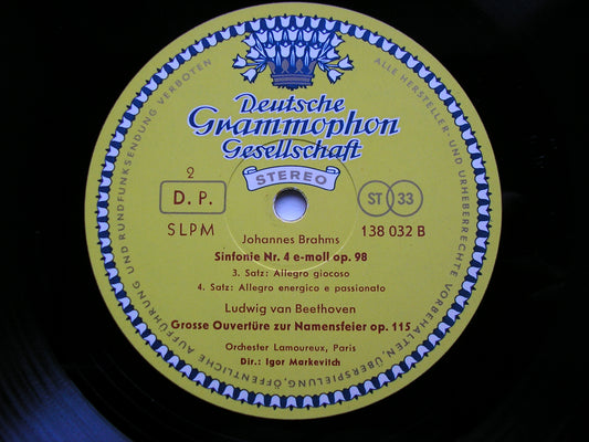BRAHMS: SYMPHONY No. 4 / BEETHOVEN: OVERTURE 'Namensfeier'    LAMOUREUX ORCHESTRA / IGOR MARKEVITCH   138 032