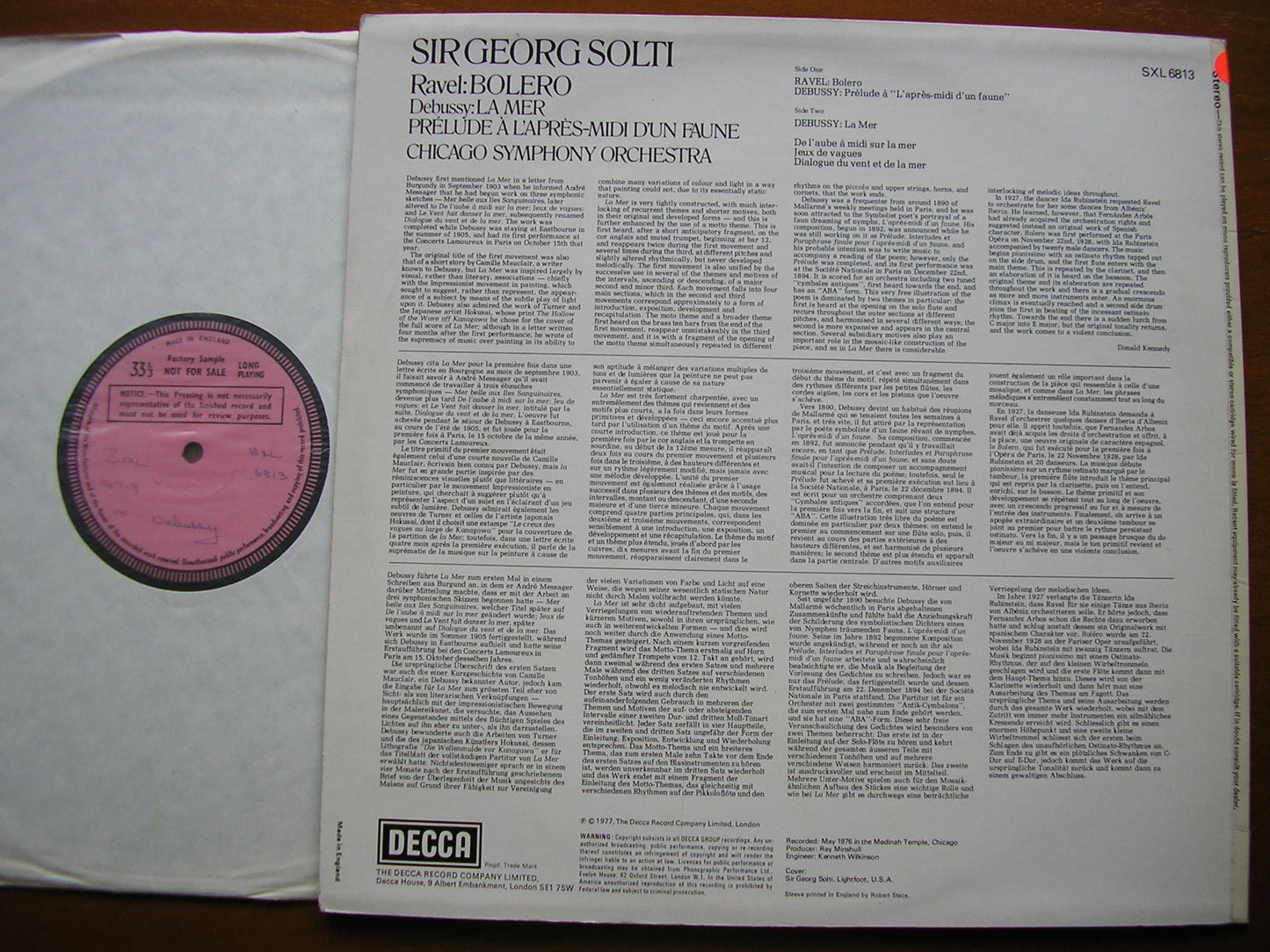 RAVEL: BOLERO / DEBUSSY: LA MER / PRELUDE   SOLTI / CHICAGO SYMPHONY   SXL 6813