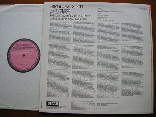 RAVEL: BOLERO / DEBUSSY: LA MER / PRELUDE   SOLTI / CHICAGO SYMPHONY   SXL 6813