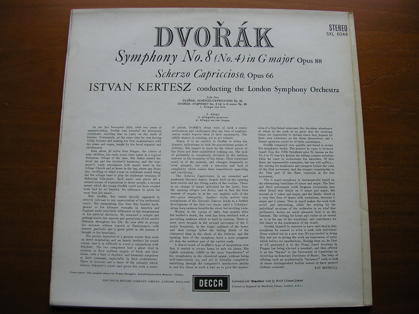 DVORAK: SYMPHONY No. 8 / SCHERZO CAPRICCIOSO    KERTESZ / LONDON SYMPHONY   SXL 6044