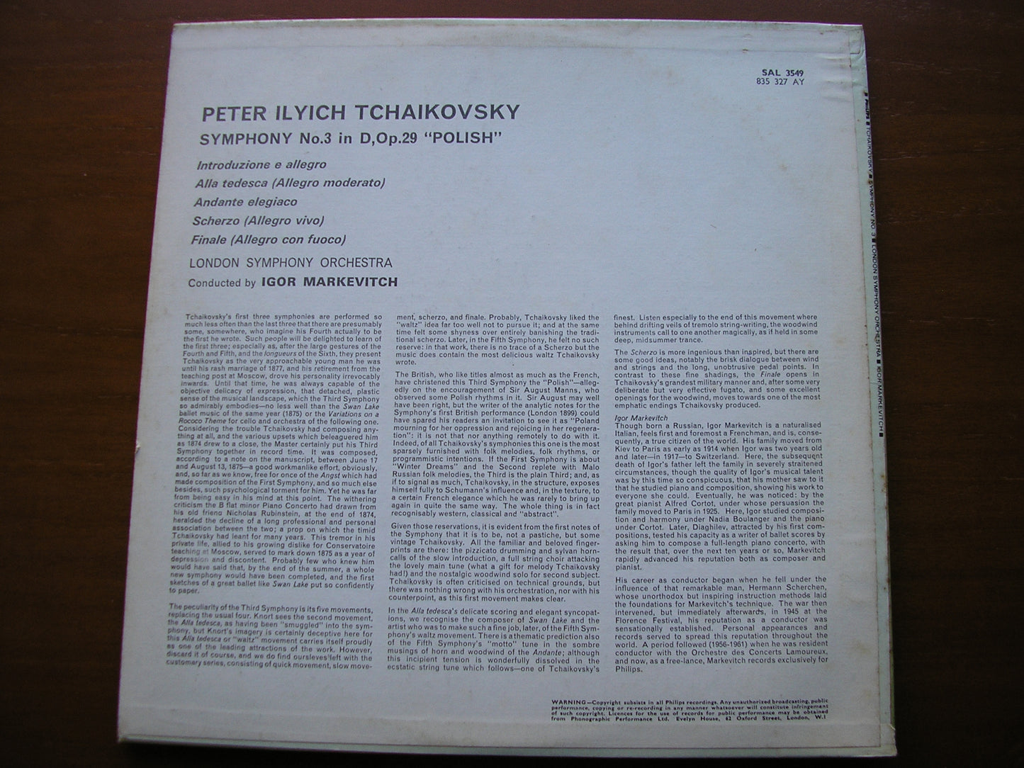 TCHAIKOVSKY: SYMPHONY No. 3 'Polish'     MARKEVITCH / LONDON SYMPHONY   SAL 3549