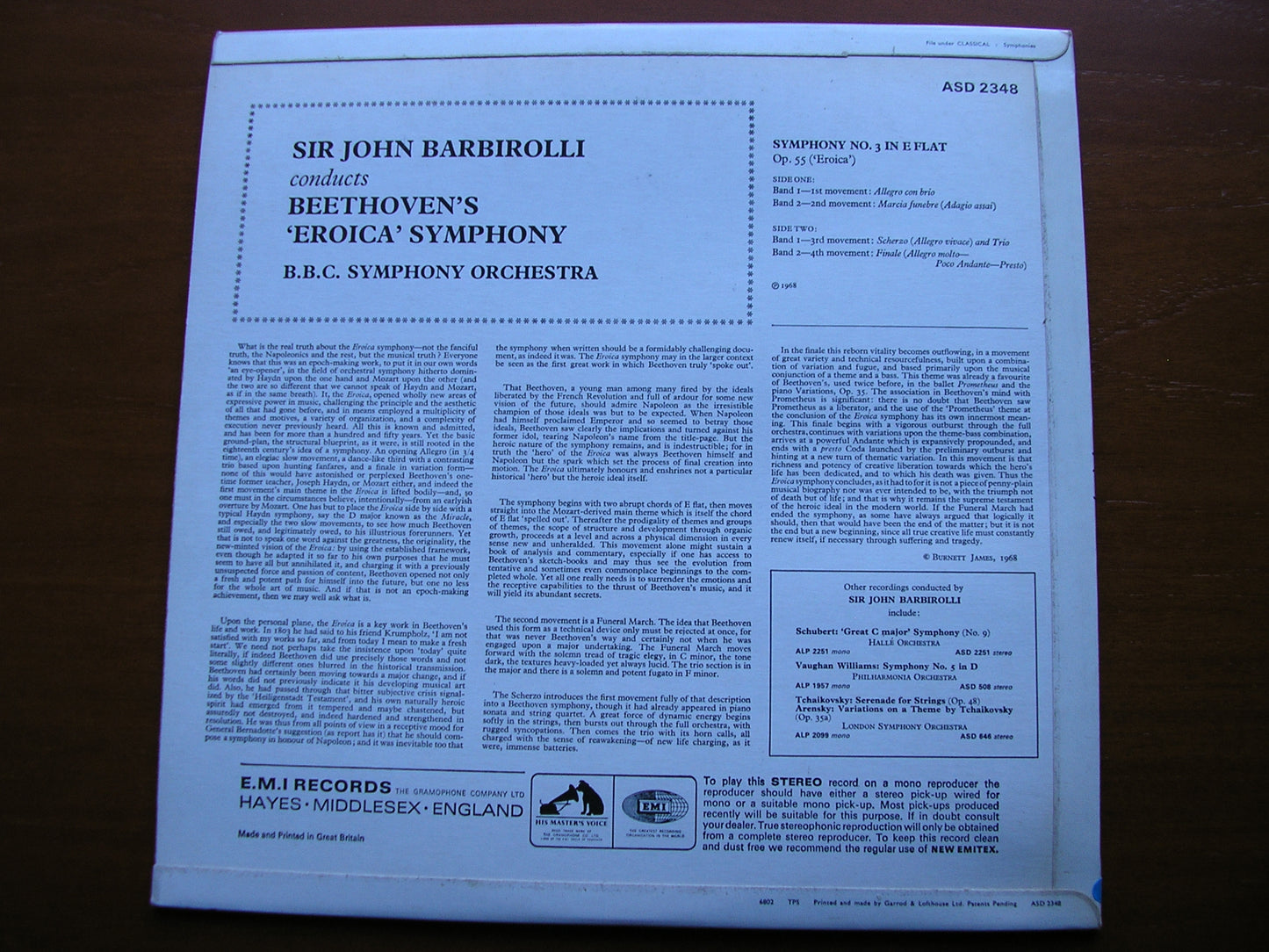 BEETHOVEN: SYMPHONY No. 3 'Eroica'    BARBIROLLI / BBC SYMPHONY    ASD 2348