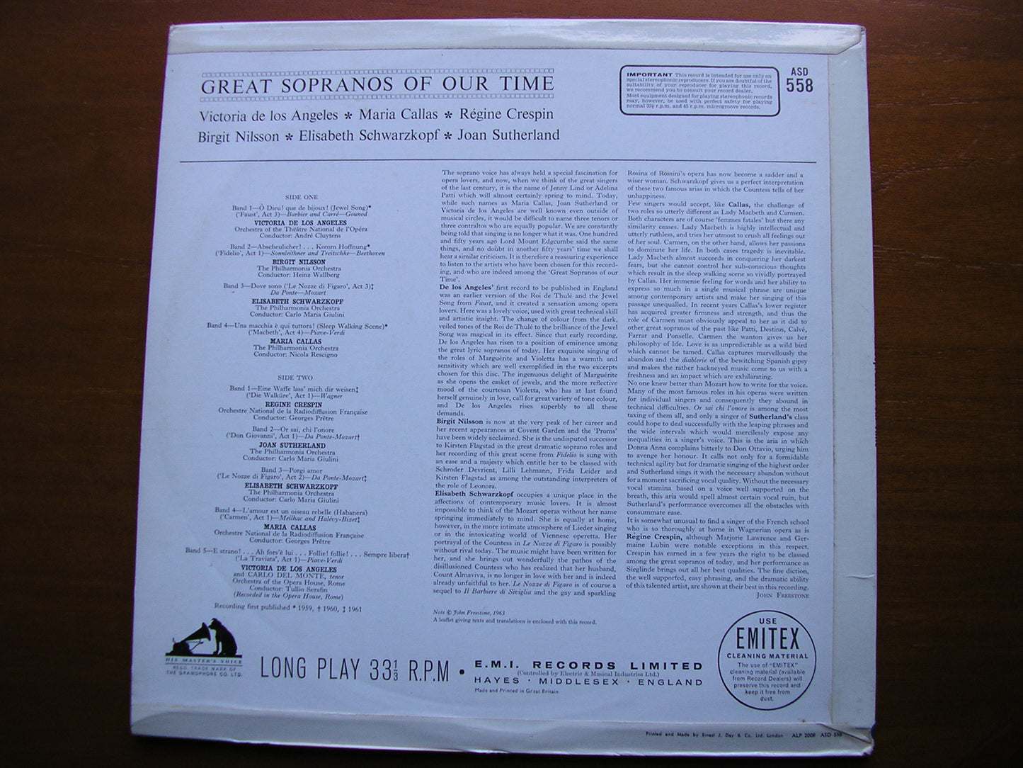 GREAT SOPRANOS OF OUR TIME    CALLAS / NILSSON / CRESPIN / SUTHERLAND / SCHWARZKOPF    ASD 558