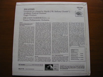 BRAHMS: HAYDN VARIATIONS / ACADEMIC FESTIVAL / TRAGIC OVERTURES    VIENNA PHILHARMONIC / BARBIROLLI    ASD 2589