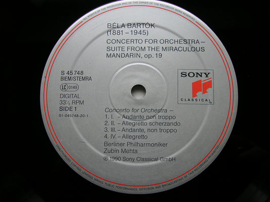 BARTOK: CONCERTO FOR ORCHESTRA / MIRACULOUS MANDARIN    MEHTA / BERLIN PHILHARMONIC   S 45748