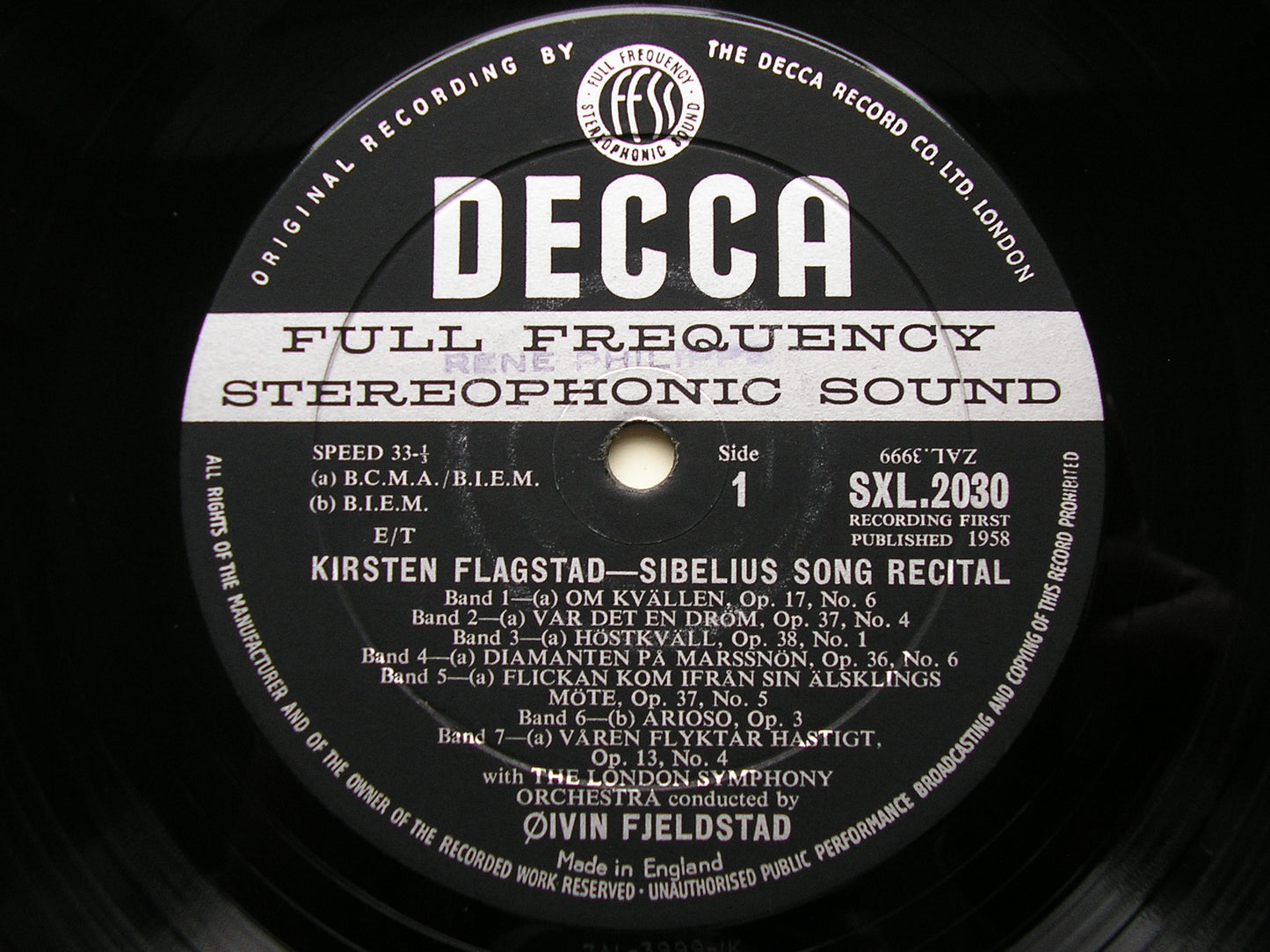 SIBELIUS SONG RECITAL   KIRSTEN FLAGTAD / LONDON SYMPHONY / OIVIN FJELSTAD    SXL 2030
