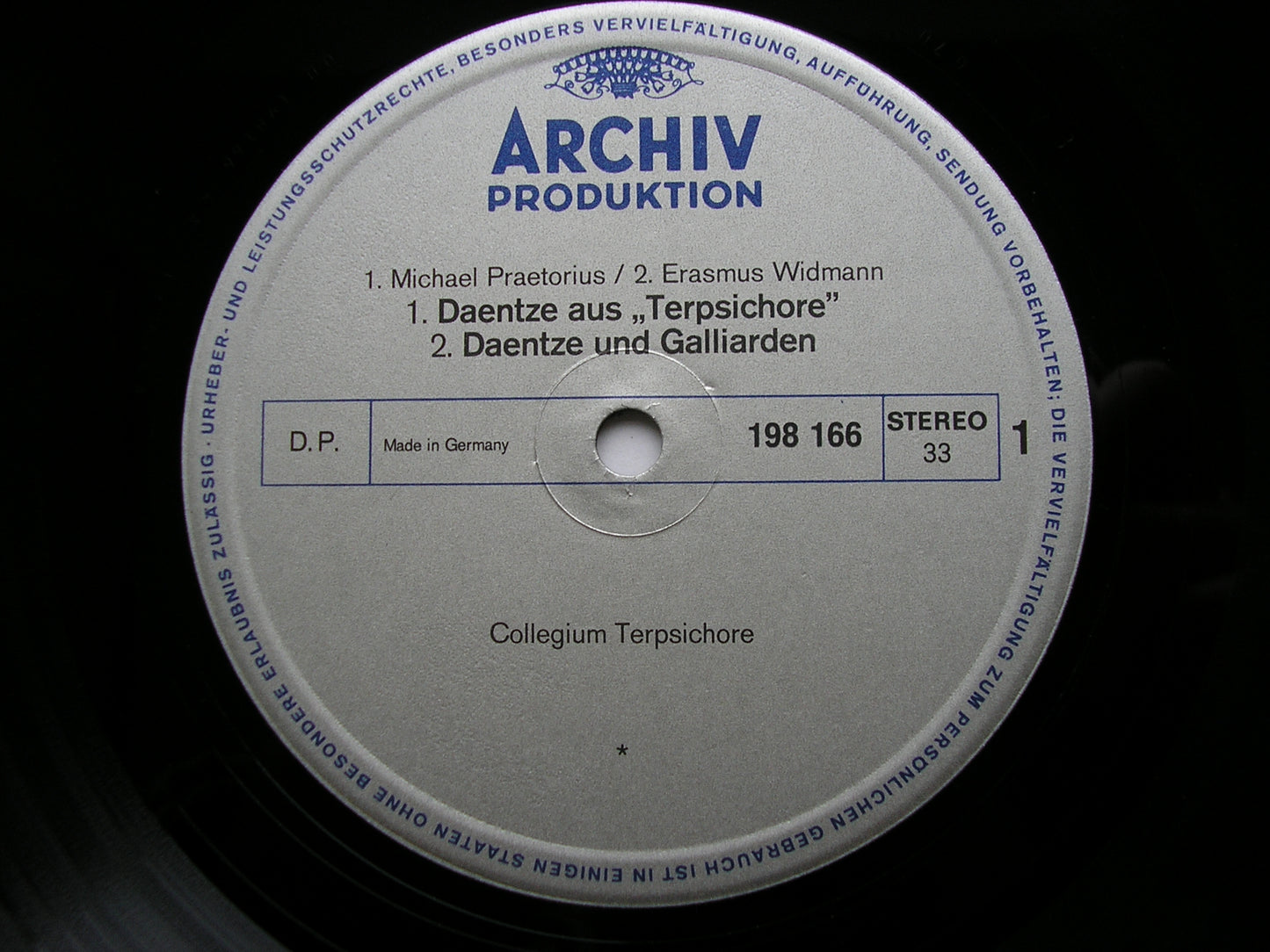 DANCE MUSIC FROM THE TIME OF PRAETORIUS FRITZ NEUMEYER  / COLLEGIUM TERPSICHORE 198 166