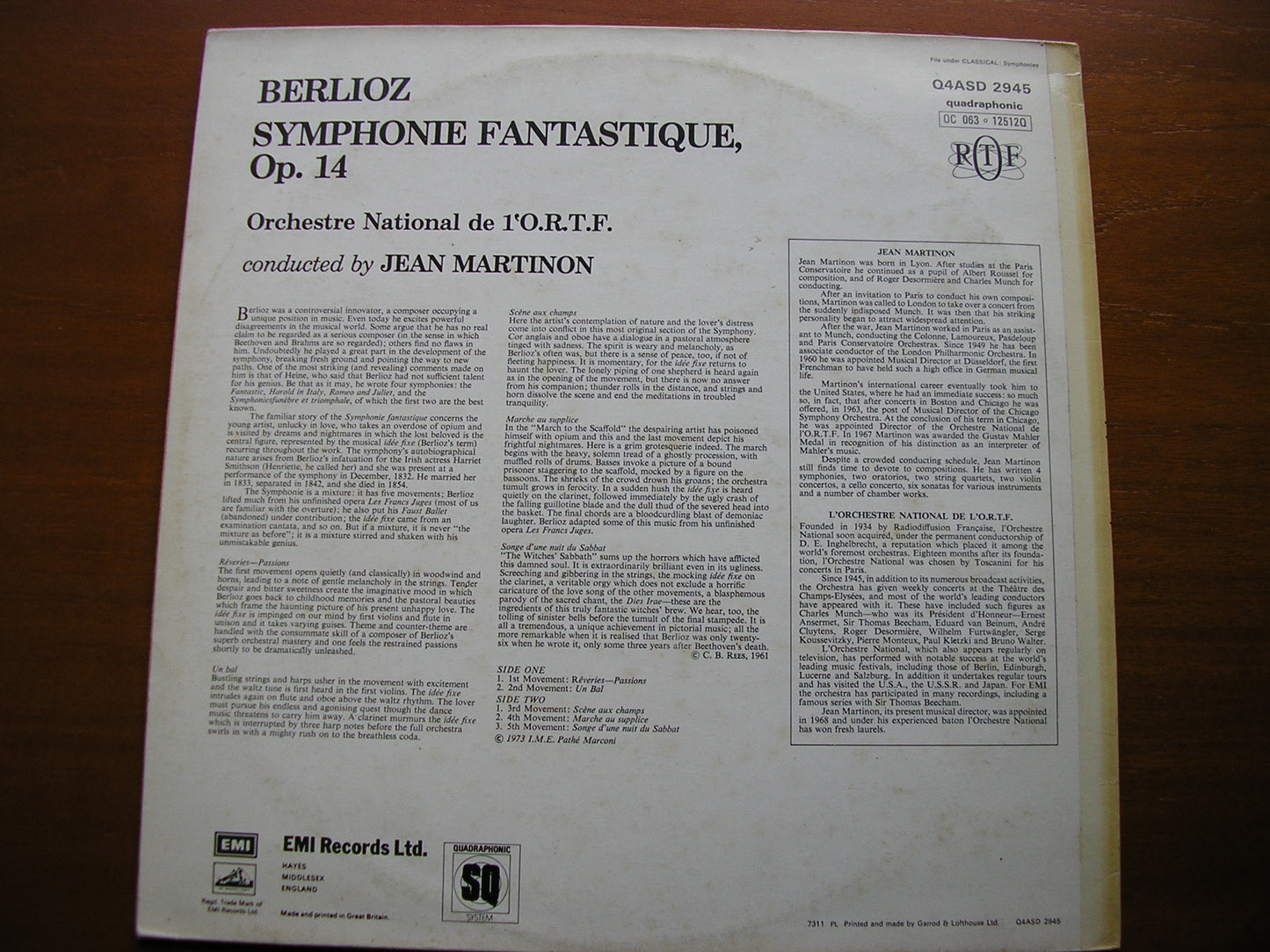 BERLIOZ: SYMPHONIE FANTASTIQUE    MARTINON / FRENCH NATIONAL RADIO ORCHESTRA     Q4ASD 2945