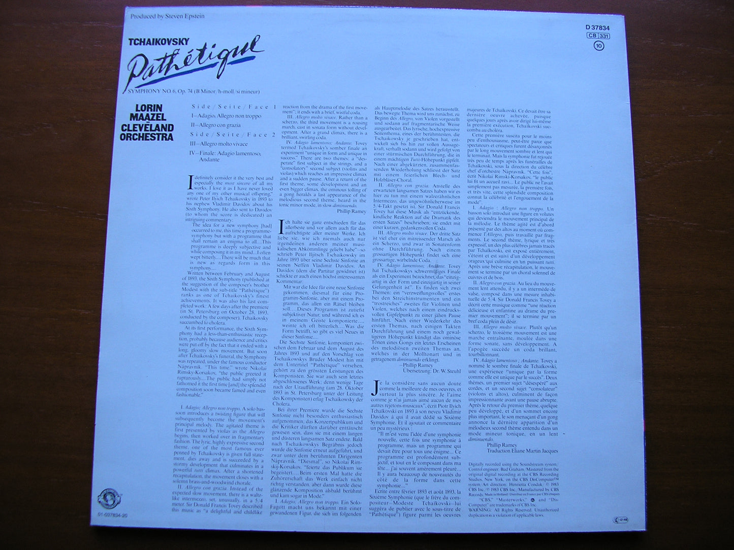 TCHAIKOVSKY: SYMPHONY No. 6 'Pathetique'    MAAZEL / CLEVELAND ORCHESTRA    D37834