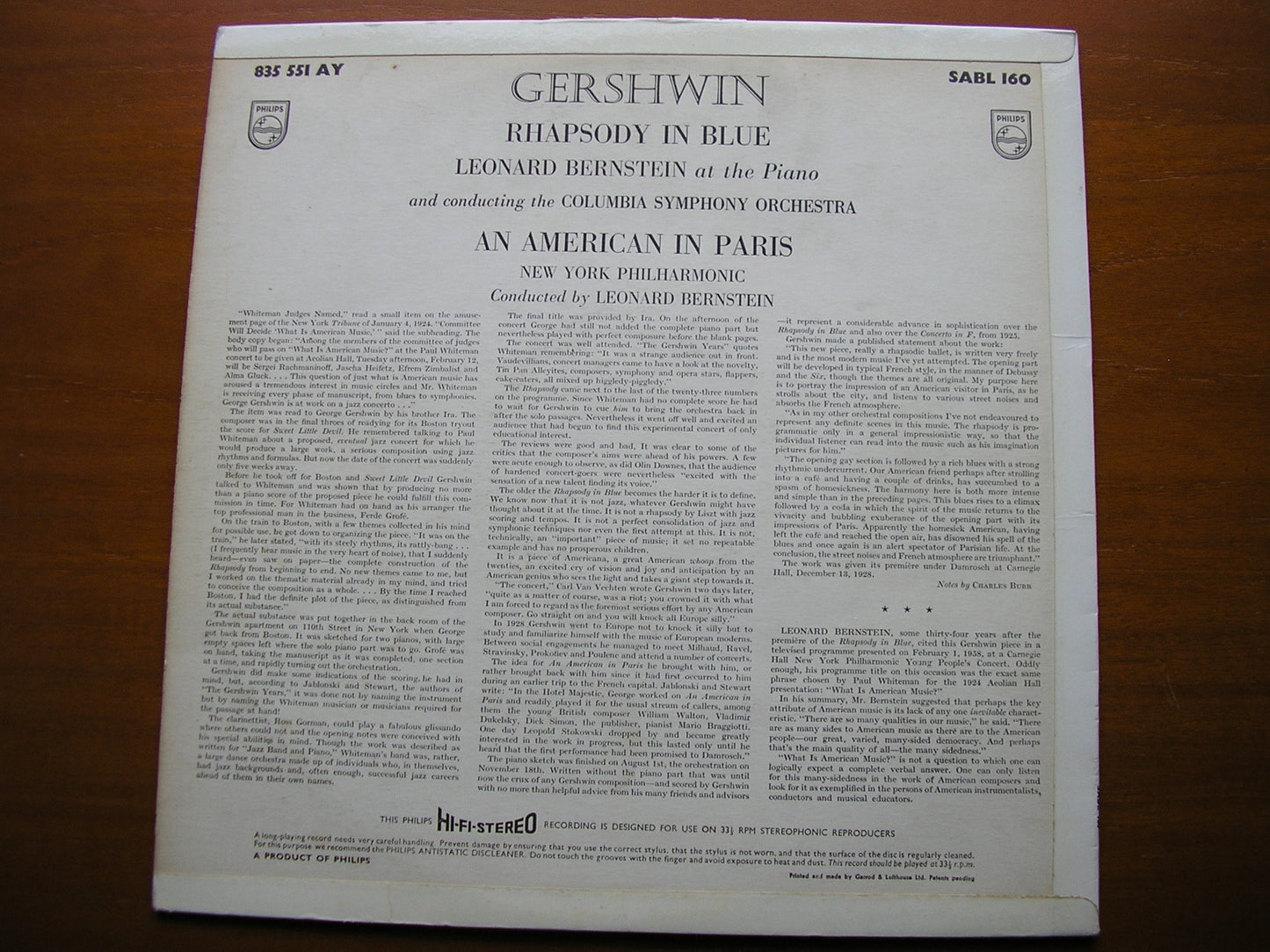 GERSHWIN: RHAPSODY IN BLUE / AN AMERICAN IN PARIS   BERNSTEIN / NYPO / CSO   SABL 160