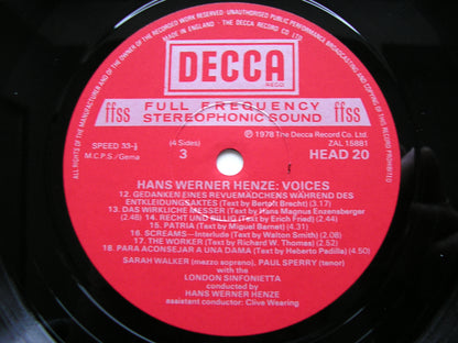 HENZE: VOICES    WALKER / SPERRY / LONDON SINFONIETTA / HENZE     HEAD 19 / 20