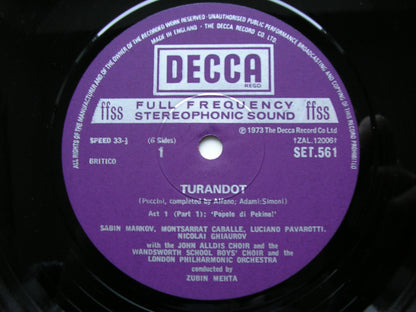 PUCCINI: TURANDOT   SUTHERLAND / PAVAROTTI / CABALLE / LONDON PHILHARMONIC / ZUBIN MEHTA   SET 561 - 3