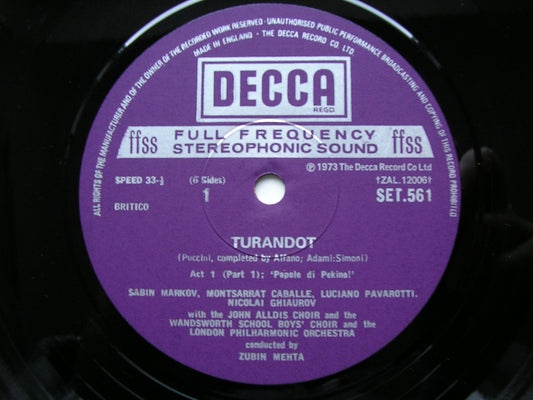 PUCCINI: TURANDOT   SUTHERLAND / PAVAROTTI / CABALLE / LONDON PHILHARMONIC / ZUBIN MEHTA   SET 561 - 3