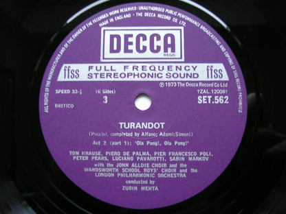 PUCCINI: TURANDOT   SUTHERLAND / PAVAROTTI / CABALLE / LONDON PHILHARMONIC / ZUBIN MEHTA   SET 561 - 3