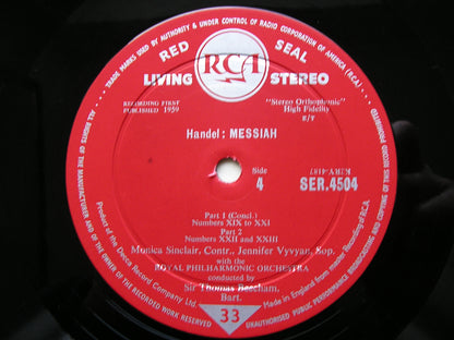 HANDEL: MESSIAH  VYVYAN / SINCLAIR / VICKERS / TOZZI / ROYAL PHILHARMONIC / BEECHAM    LDS 6409