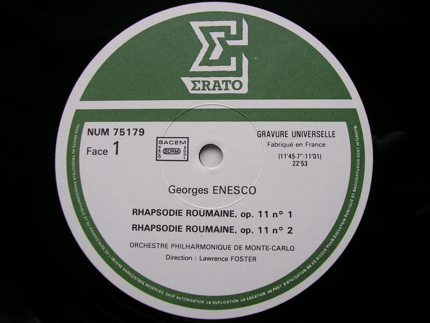ENESCO: RUMANIAN RHAPSODIES Nos. 1 & 2 / RUMANIAN POEM    FOSTER / MONTE CARLO PHILHARMONIC    NUM 75179