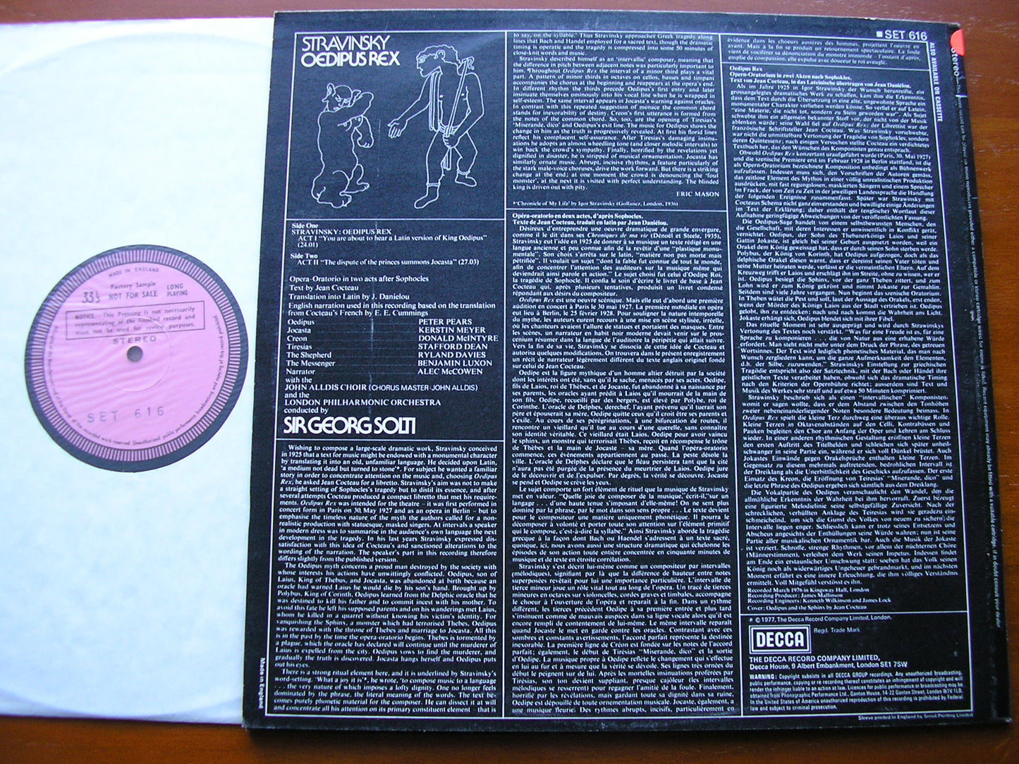 STRAVINSKY: OEDIPUS REX   PEARS / MEYER / LONDON PHILHARMONIC / SOLTI    SET 616