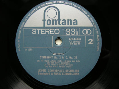 BEETHOVEN: SYMPHONIES Nos. 1 & 2   KONWITSCHNY / LEIPZIG GEWANDHAUS   SFL 14038
