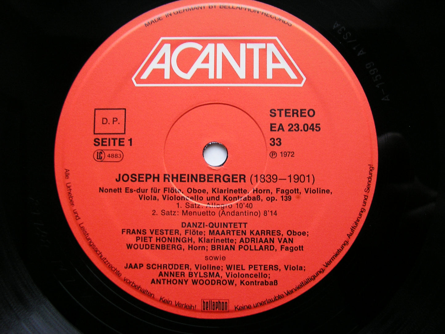 RHEINBERGER: NONET Op. 139   DANZI QUINTET / SCHRODER / BYLSMA / PEETERS / WOODROW   EA 23045
